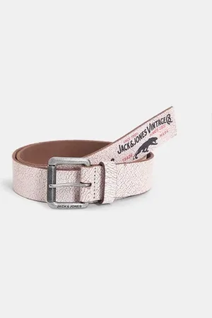 JACK & JONES White Abstract Print Leather Belt