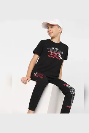 JACK & JONES Boys Black Printed Crew Neck T-shirt
