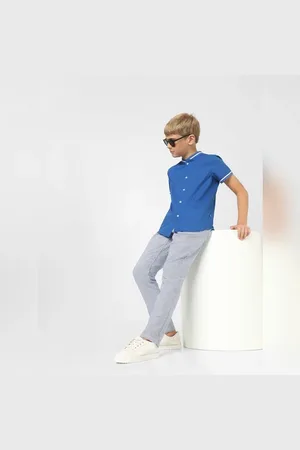 JACK & JONES Boys Blue Mid Rise Striped Pants