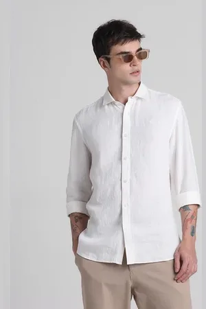 JACK & JONES White Linen Full Sleeves Shirt