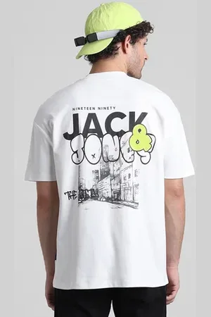 JACK & JONES White Graphic Printed Oversized T-shirt
