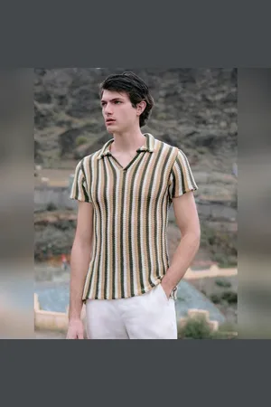 JACK & JONES Green Striped Knitted Polo