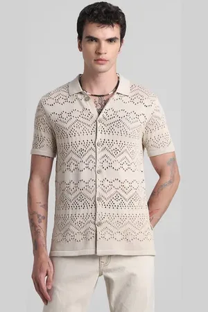 JACK & JONES Beige Jacquard Cotton Polo T-shirt