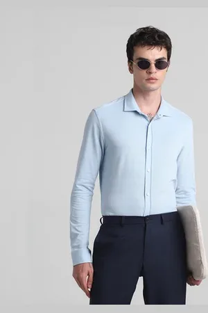 JACK & JONES Light Blue Knitted Full Sleeves Shirt