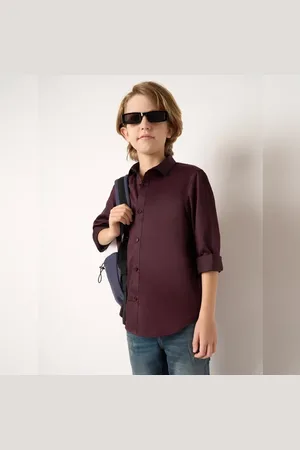 JACK & JONES Boys Maroon Full Sleeves Shirt