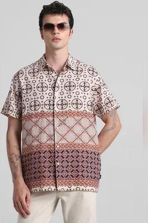 JACK & JONES Beige Abstract Print Short Sleeves Shirt