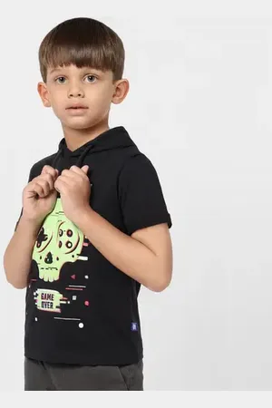 JACK & JONES Boys Black Graphic Print Hooded T-shirt