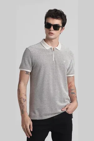 JACK & JONES Beige Zip-Up Jacquard Polo T-shirt