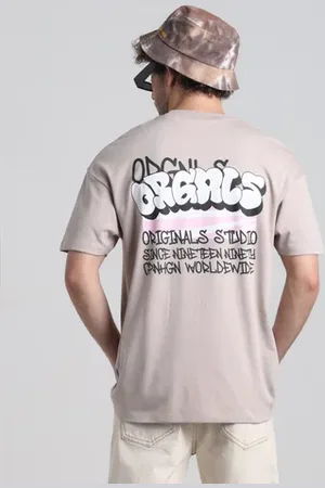 JACK & JONES Light Brown Graphic Printed Oversized T-shirt