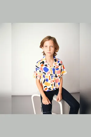 JACK & JONES Boys White Printed Short Sleeves Shirt