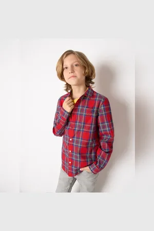 JACK & JONES Boys Red Check Full Sleeves Shirt