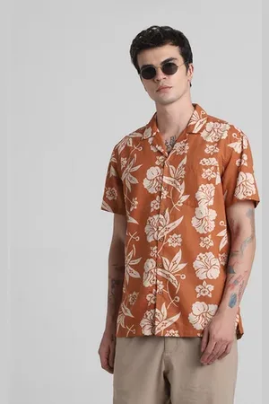 JACK & JONES Orange Floral Linen Shirt