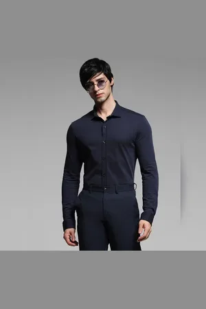 JACK & JONES Blue Knitted Dobby Cotton Shirt