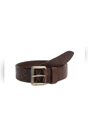 JACK & JONES Brown Logo Print Leather Belt