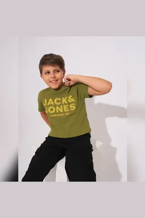 JACK & JONES Boys Green Logo Print T-shirt