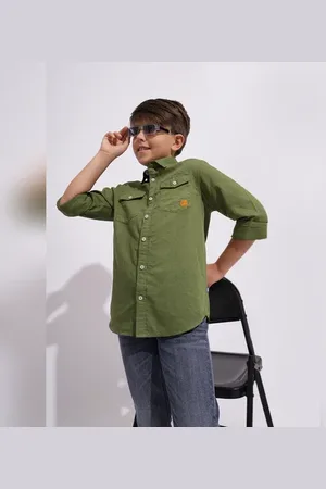 JACK & JONES Boys Olive Full Sleeves Shirt