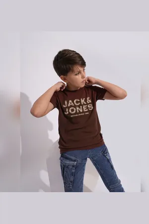 JACK & JONES Boys Brown Logo Print T-shirt