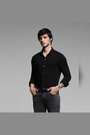 JACK & JONES Black Knitted Full Sleeves Shirt