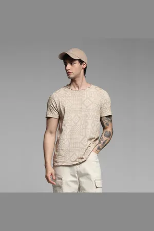 JACK & JONES Beige Abstract Print Cotton T-shirt