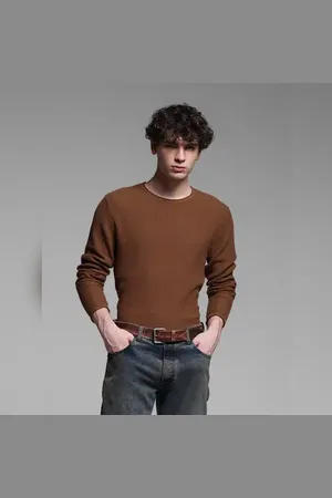 JACK & JONES Brown Raw Edge Flat Knit Pullover