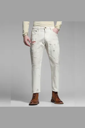 JACK & JONES Beige Distressed Frank Anti Fit Jeans