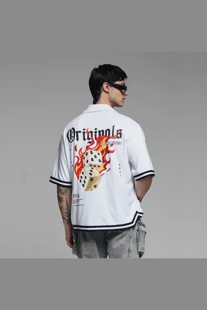 JACK & JONES White Embroidered Printed Knit Shirt