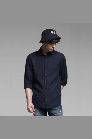 JACK & JONES Dark Blue Linen Full Sleeves Shirt