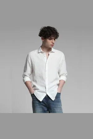 JACK & JONES White Linen Full Sleeves Shirt
