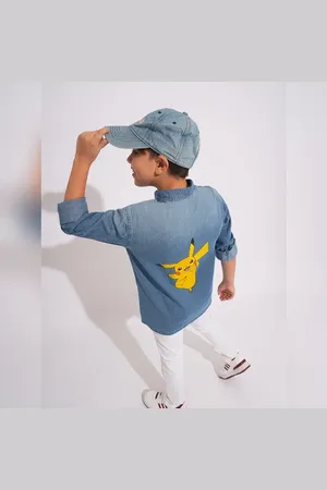 JACK & JONES X Pokemon Blue Printed Denim Shirt