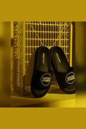 JACK & JONES Black Logo Print Pool Sliders