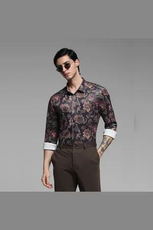 JACK & JONES Brown Floral Print Knitted Shirt