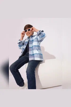 JACK & JONES Boys Light Blue Check Shacket