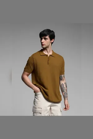 JACK & JONES BROWN KNITTED POLO T-SHIRT