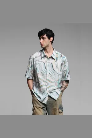 JACK & JONES Light Green Printed Lyocell Oversized Shirt