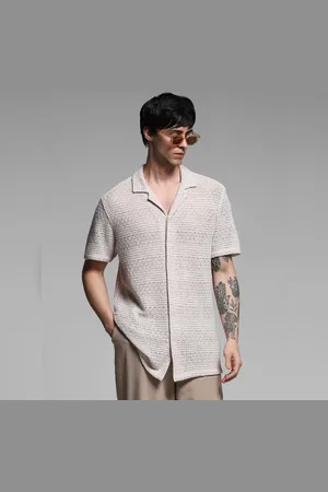 JACK & JONES Beige Textured Resort Collar Shirt