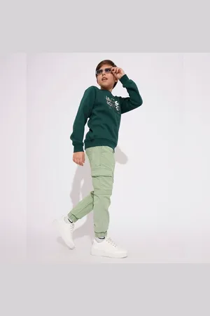 JACK & JONES Boys Sage Green Mid Rise Casual Pants