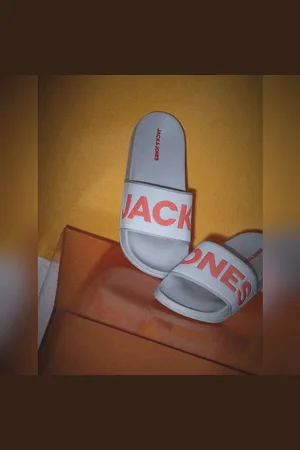 JACK & JONES Grey Logo Print Pool Sliders