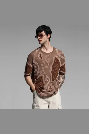 JACK & JONES Brown Printed Oversized T-shirt