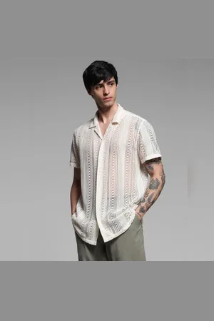 JACK & JONES Beige Schiffli Resort Collar Shirt