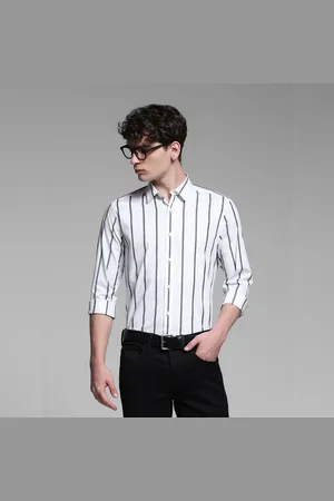 JACK & JONES White Striped Full Sleeves Shirt