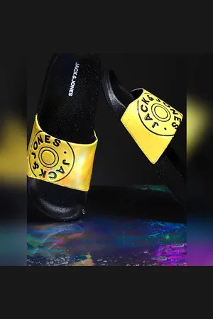 JACK & JONES Yellow Logo Print Pool Sliders