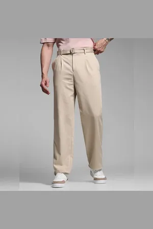 JACK & JONES Beige Rayon Loose Fit Pants