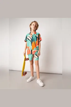 JACK & JONES Green Tropical Print Co-ord Set Shorts