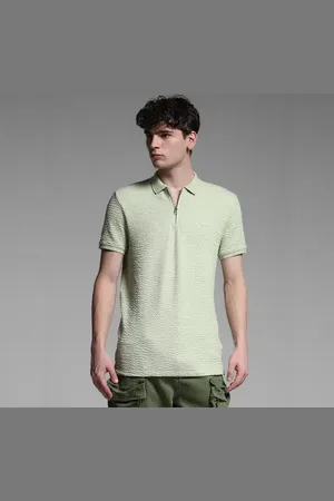 JACK & JONES Green Zip Collar Cotton Polo
