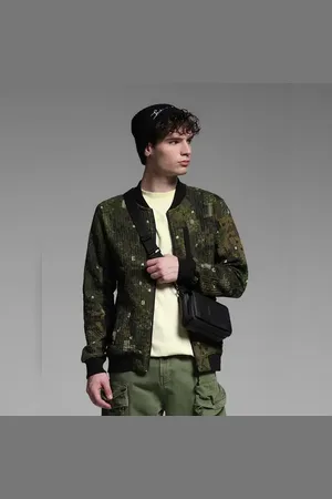 JACK & JONES Dark Green Printed Sweat Jacket