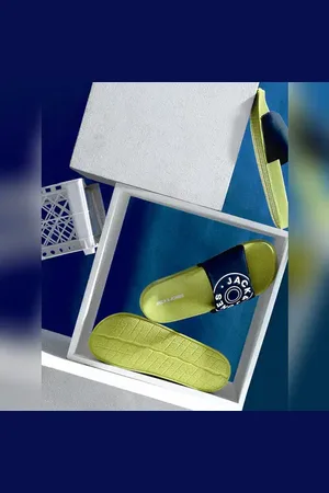 JACK & JONES Lime Yellow Logo Print Pool Sliders