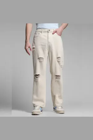 JACK & JONES Beige Distressed Dario Loose Fit Jeans