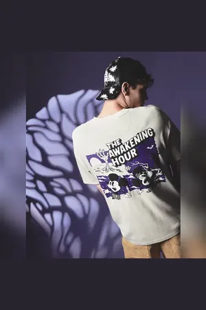 JACK & JONES Beige Mickey Print Oversized T-shirt