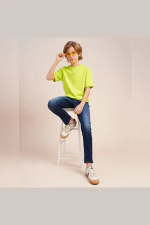 JACK & JONES Boys Neon Green Logo Print Oversized T-shirt