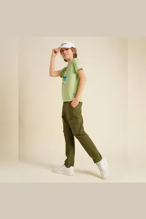 JACK & JONES Boys Green Printed Cotton T-shirt